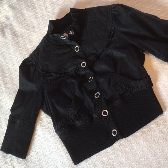 Jolt Jackets & Blazers - JOLT BLACK DENIM SNAP UP CROP MOTTO JACKET